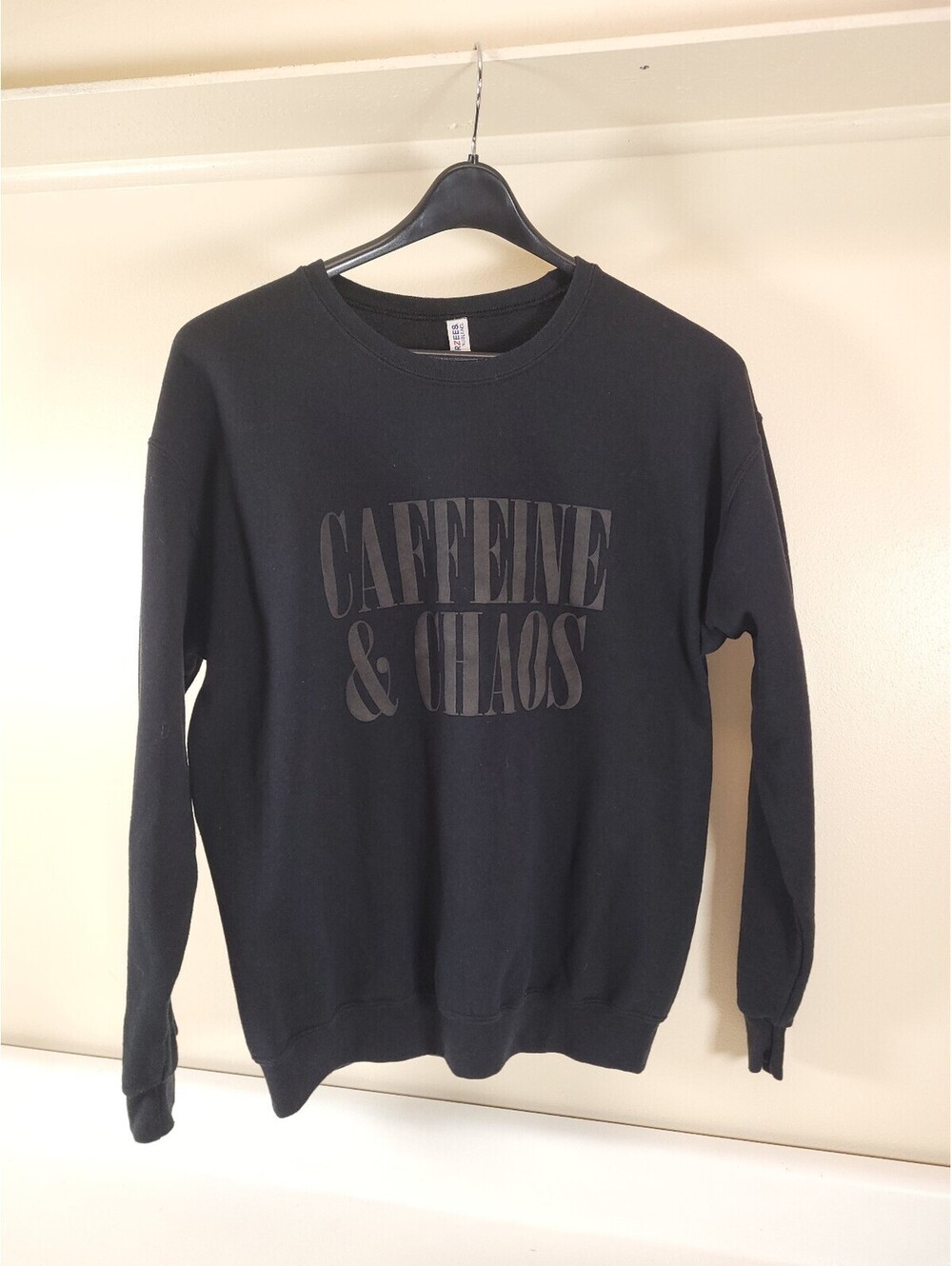 Vintage jerzees sweatshirt size large caffeine and chaos graphics black